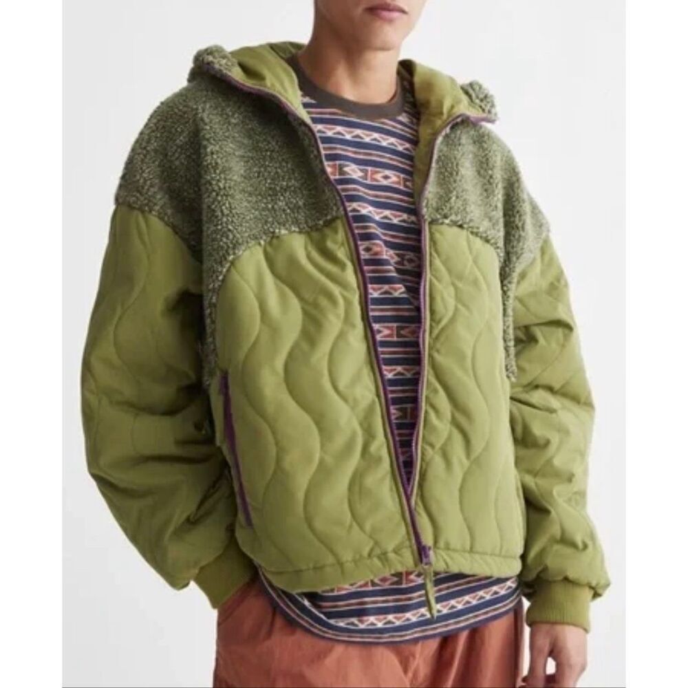 NEW NWT Without Walls Piled Fleece & Quilt URBAN OUTFITTERS green Coat Jacket Me